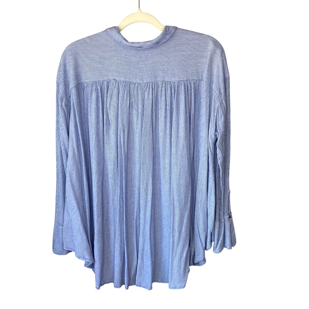 Free People Blue Pinstripe Textured Button Down Shirt Oversized M - Picture 2 of 10